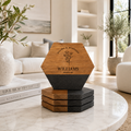 Engraved Acacia Wood & Marble Hexagon Coaster Set – Modern Rustic Coasters (Set of 4)