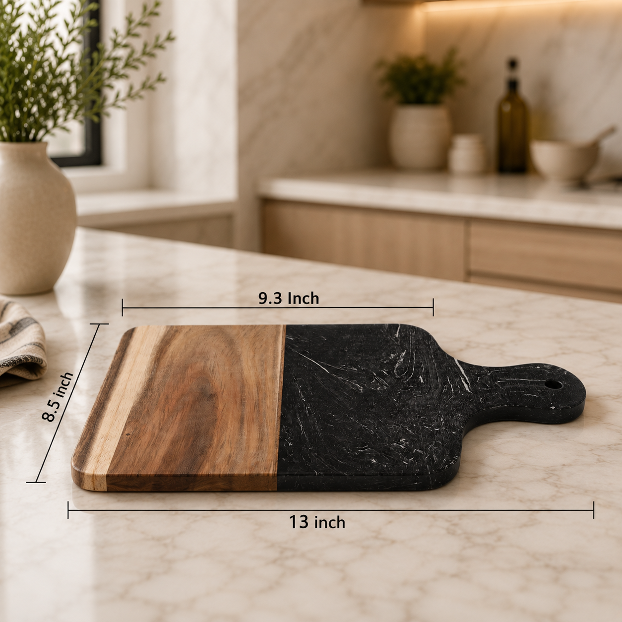 Engraved Marble & Acacia Wood Charcuterie Board with Handle 13” x 8.5”