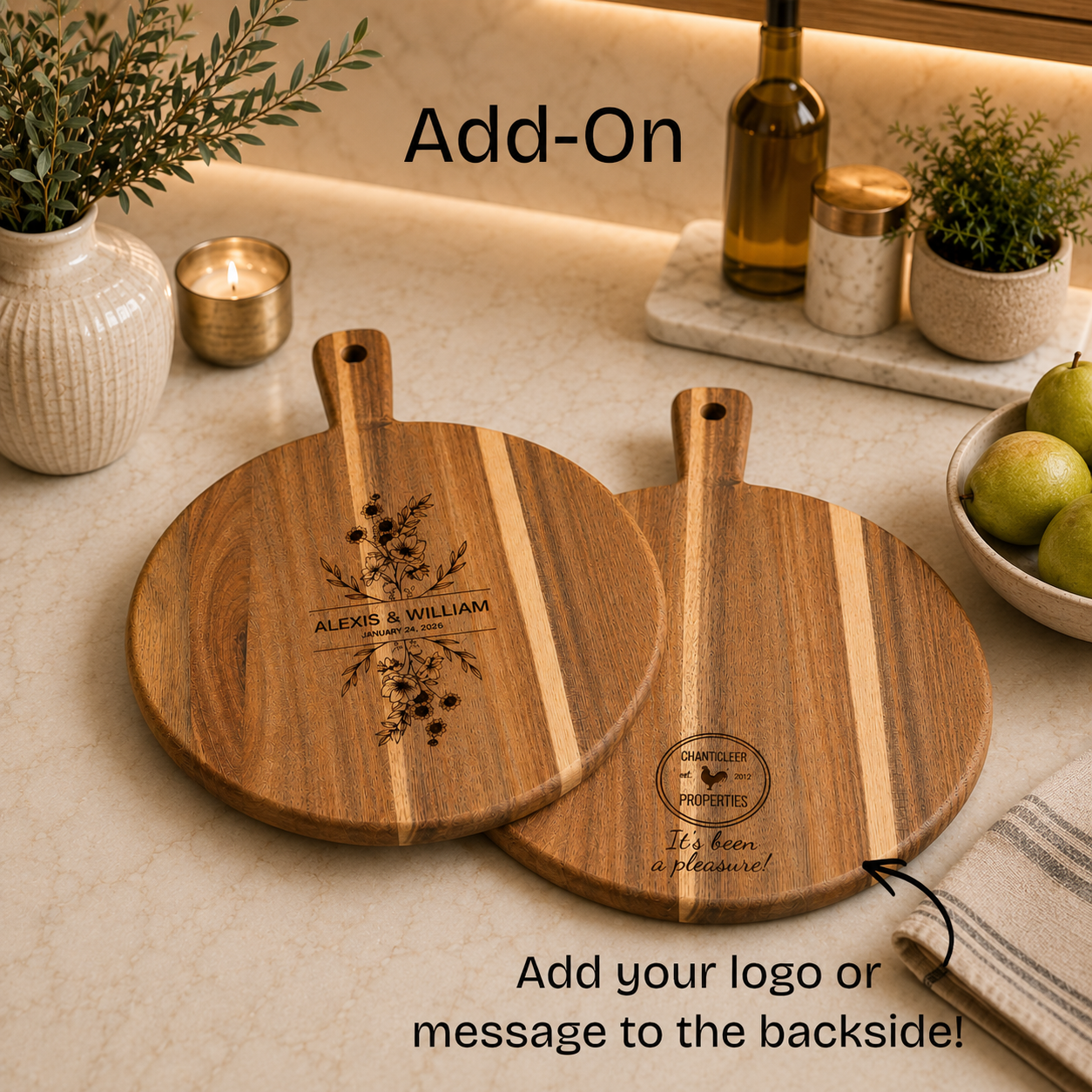 Engraved Acacia Wood Cutting Board with Handle – Large Charcuterie & Serving Board