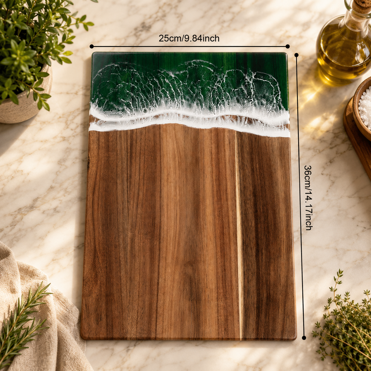 Engraved Acacia Wood & Resin Charcuterie Board – Ocean Wave Design 14.96"x11.81"