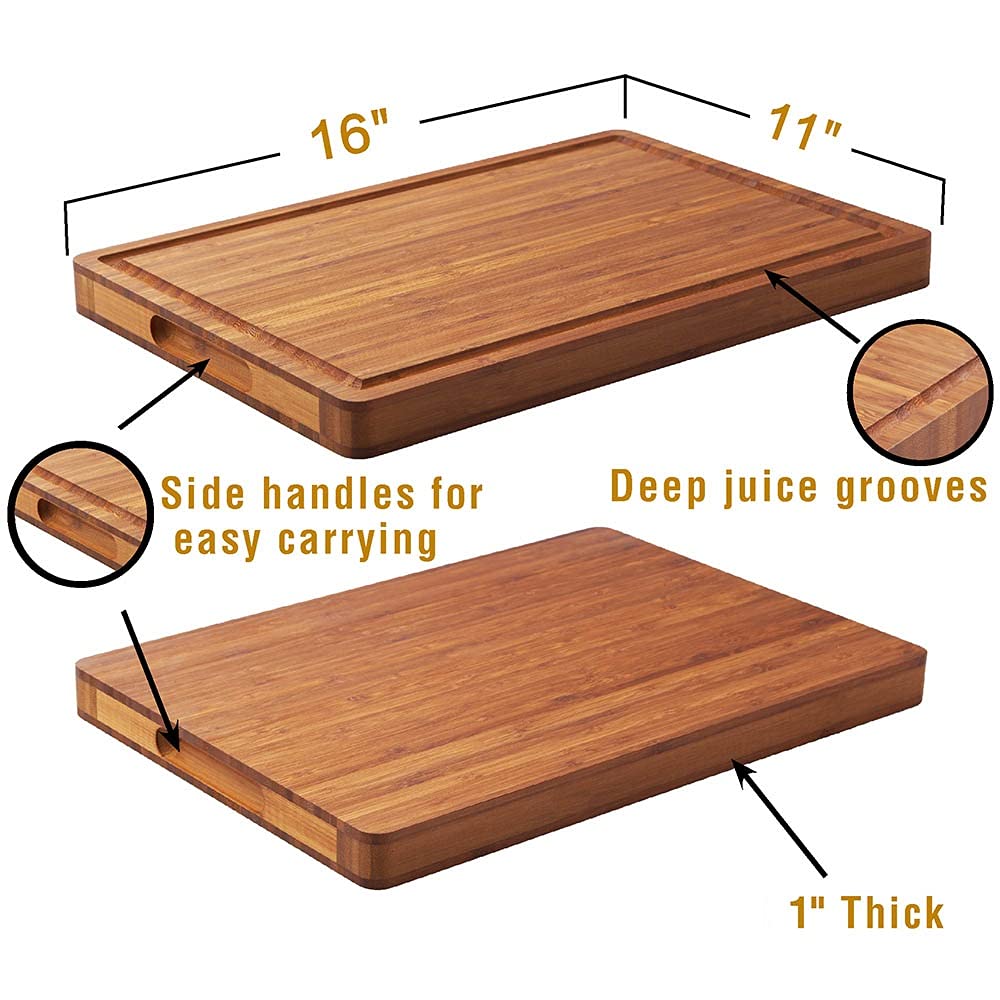 Engraved Bamboo Cutting Board with Handles & Juice Groove – 16” x 11”