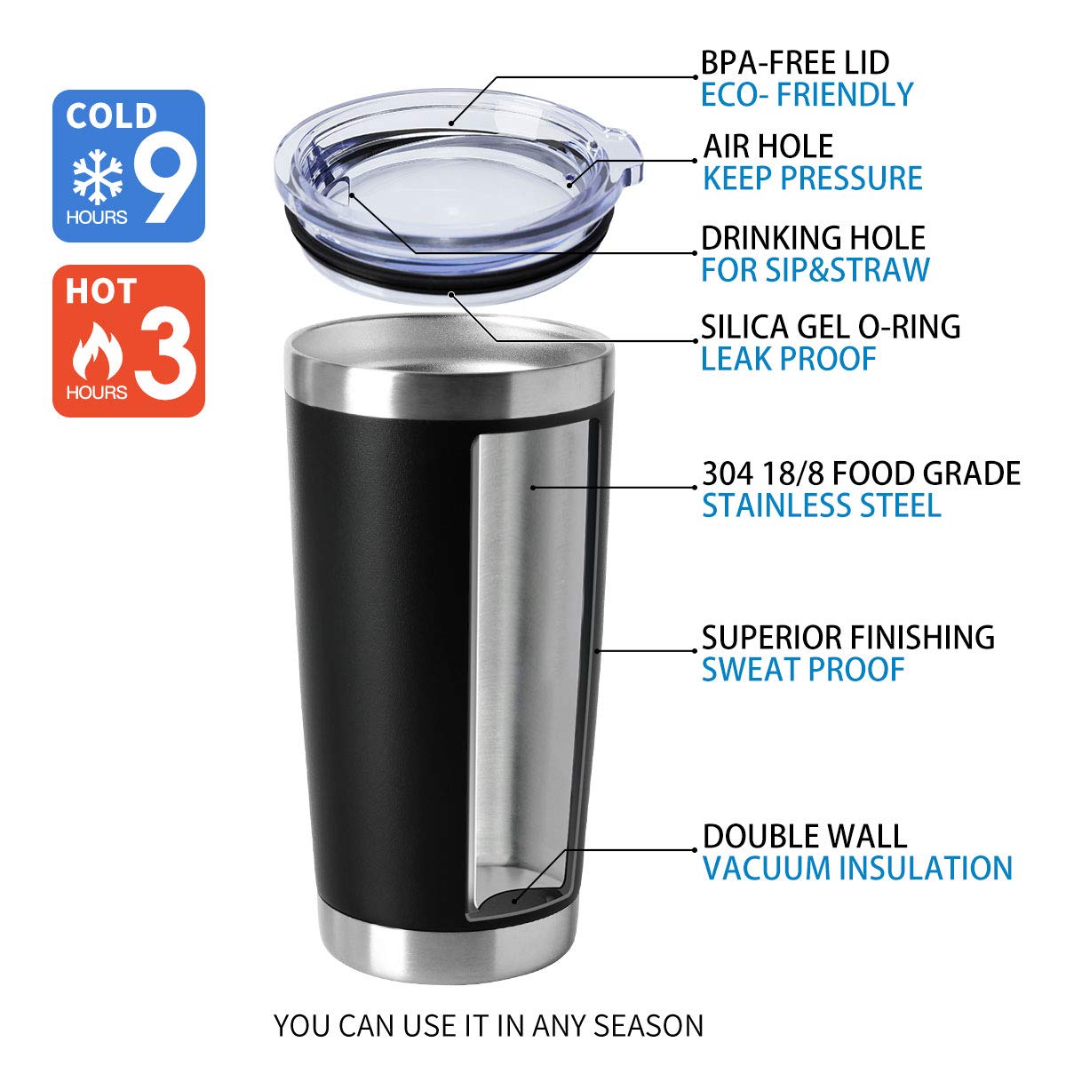 Engraved 20oz Stainless Steel Tumbler with Handle – Vacuum Insulated Travel Mug TT