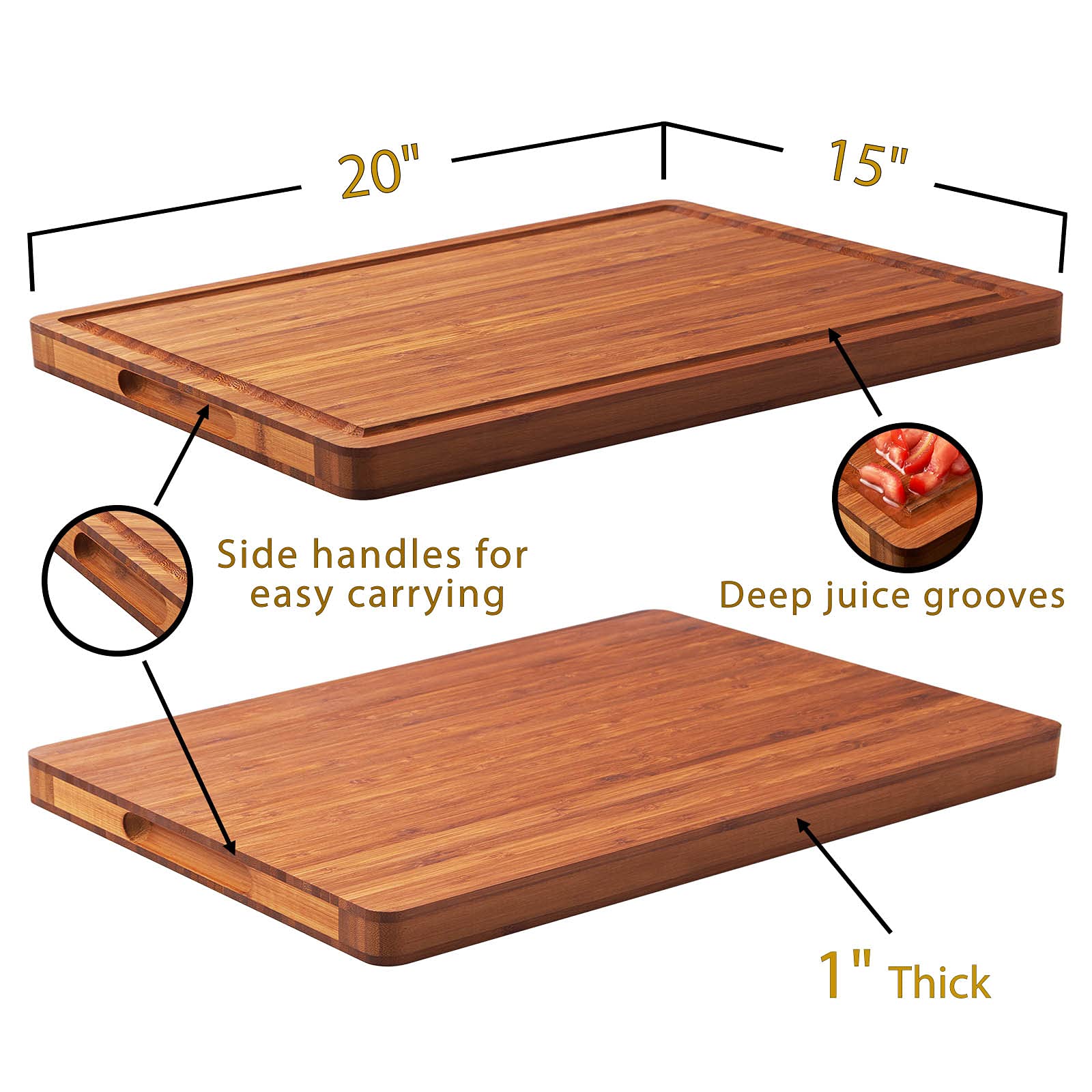 Engraved Bamboo Cutting Board with Handles & Juice Groove – 16” x 11”