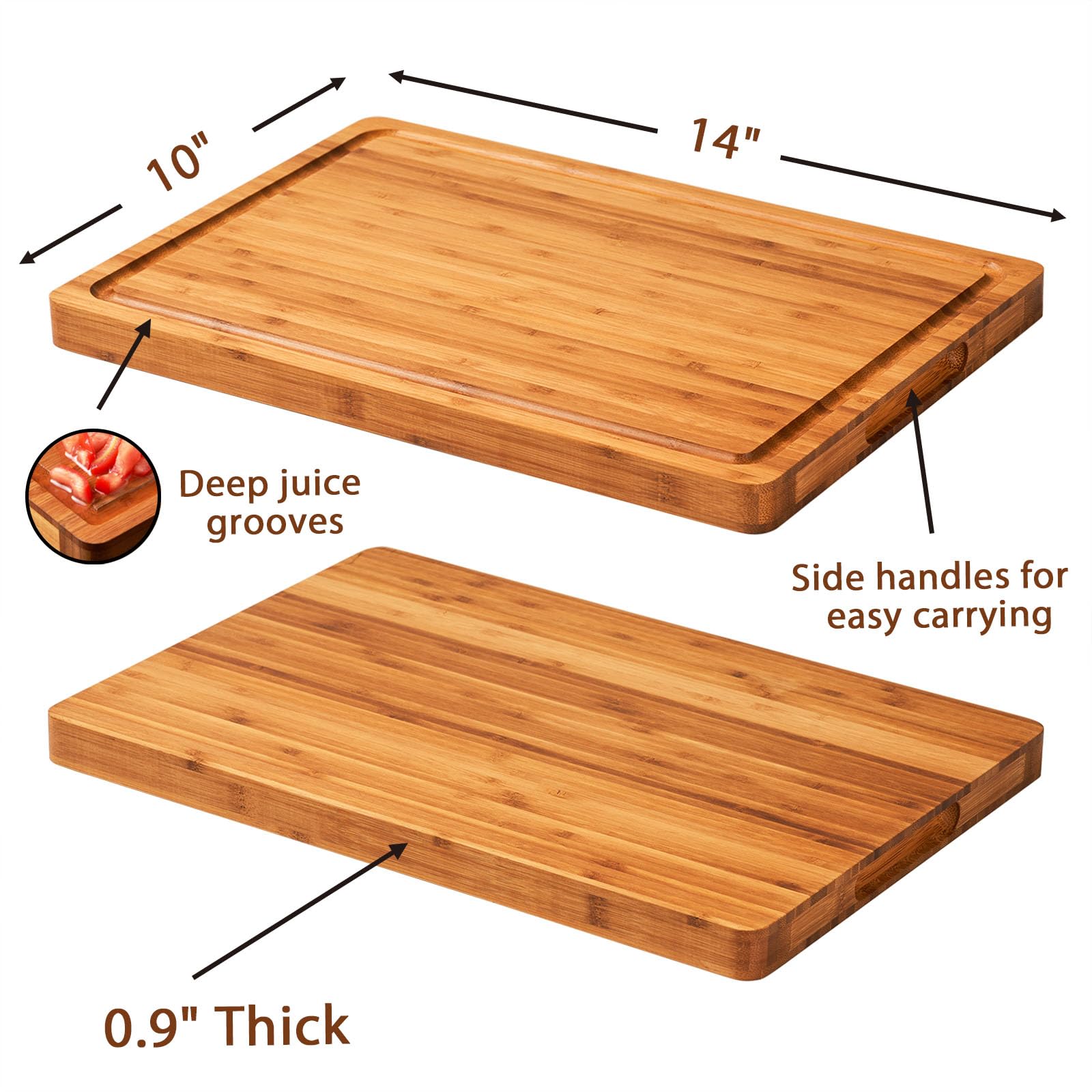 Engraved Bamboo Cutting Board with Handles & Juice Groove – 16” x 11”