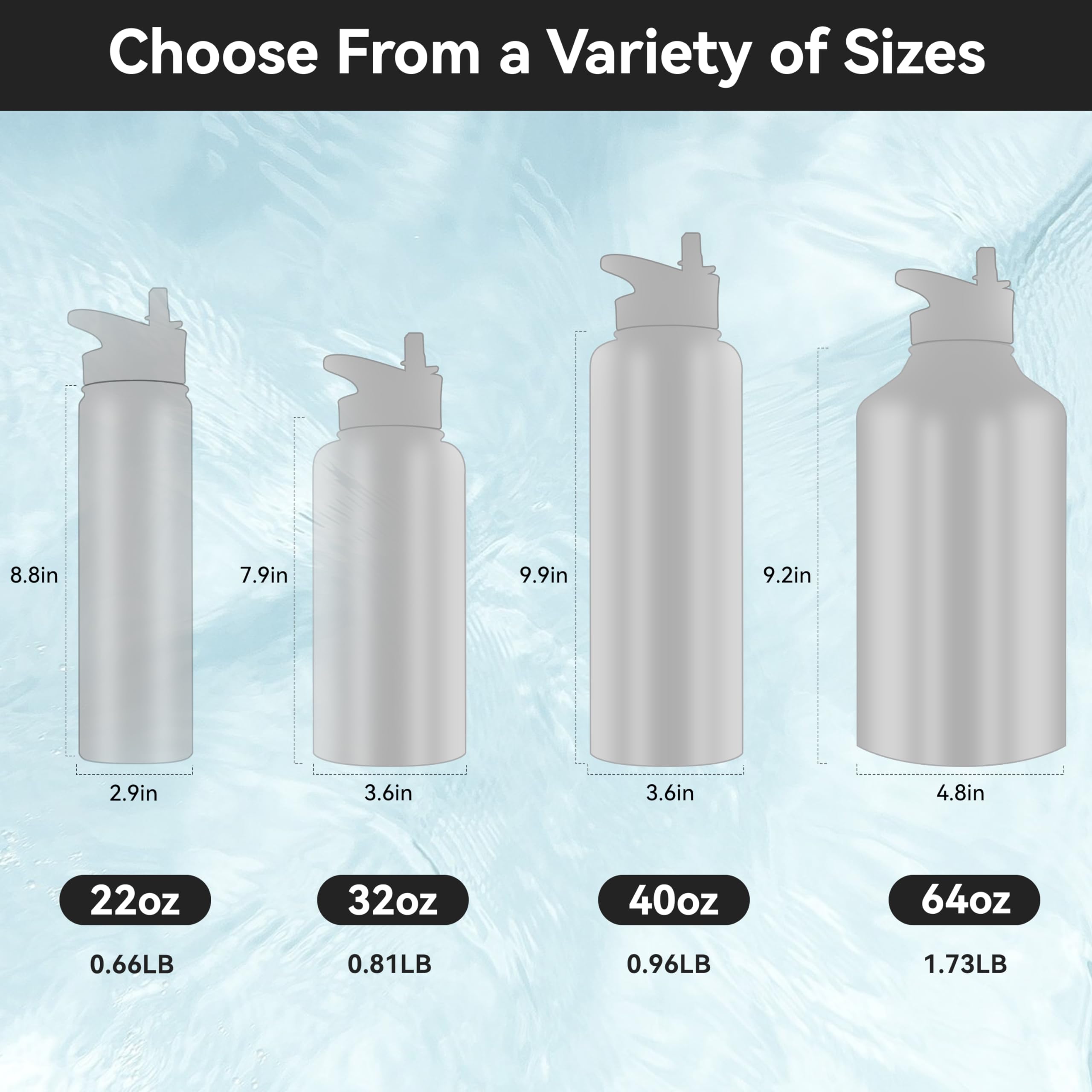 Engraved Insulated Water Bottle | 22oz-64oz Stainless Steel with Straw & Spout Lid TT