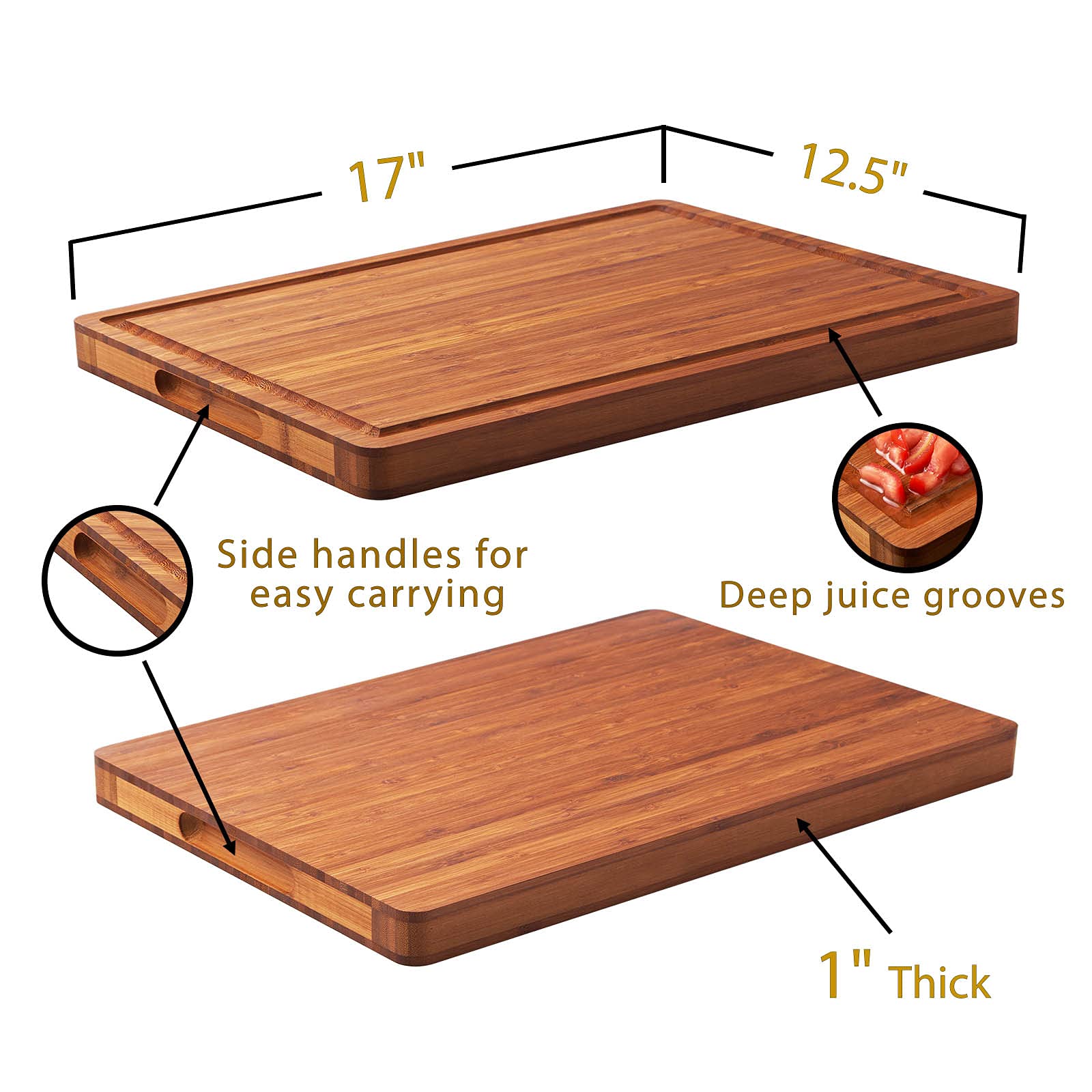 Engraved Bamboo Cutting Board with Handles & Juice Groove – 16” x 11”