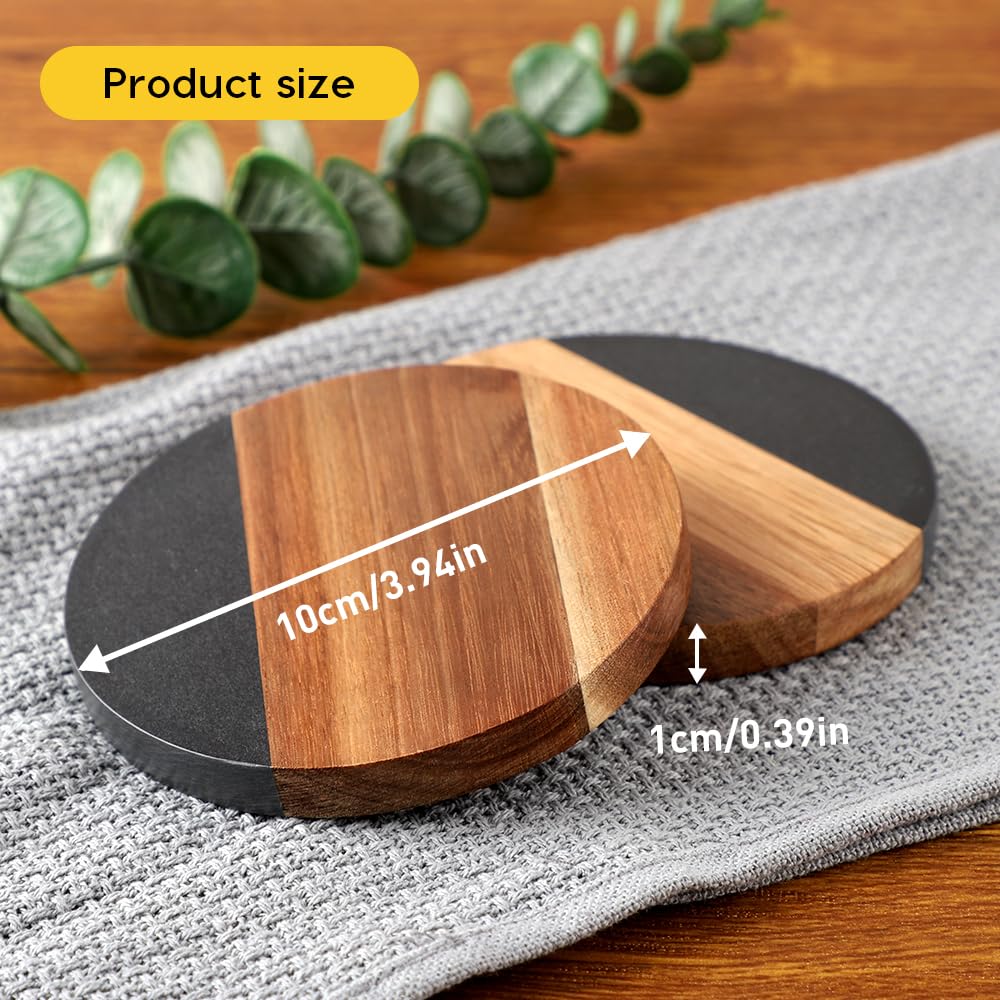 Engraved Marble & Acacia Wood Coaster Set of 4 – Custom Engraved Drink Coasters