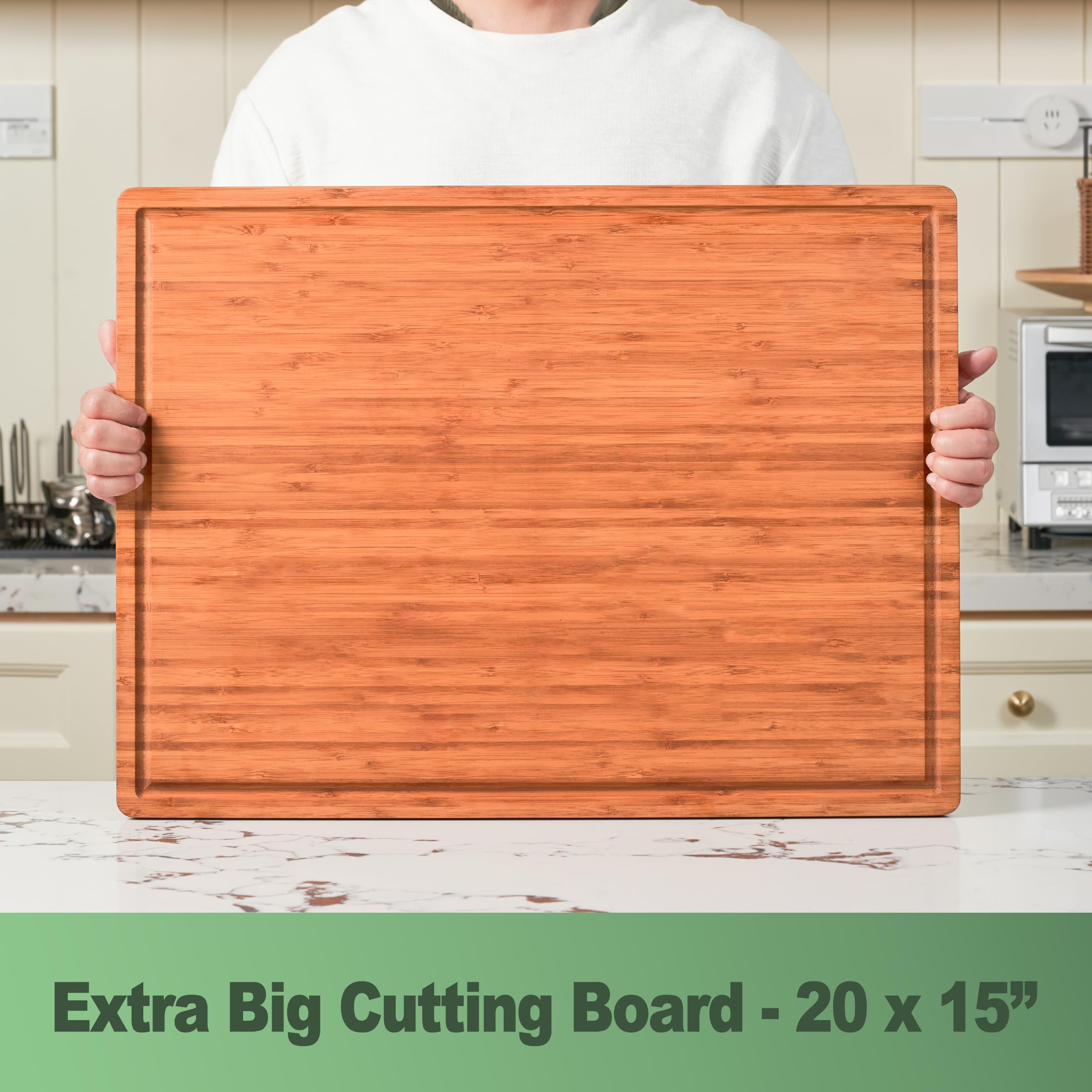 Engraved Bamboo Cutting Board with Handles & Juice Groove – 16” x 11”