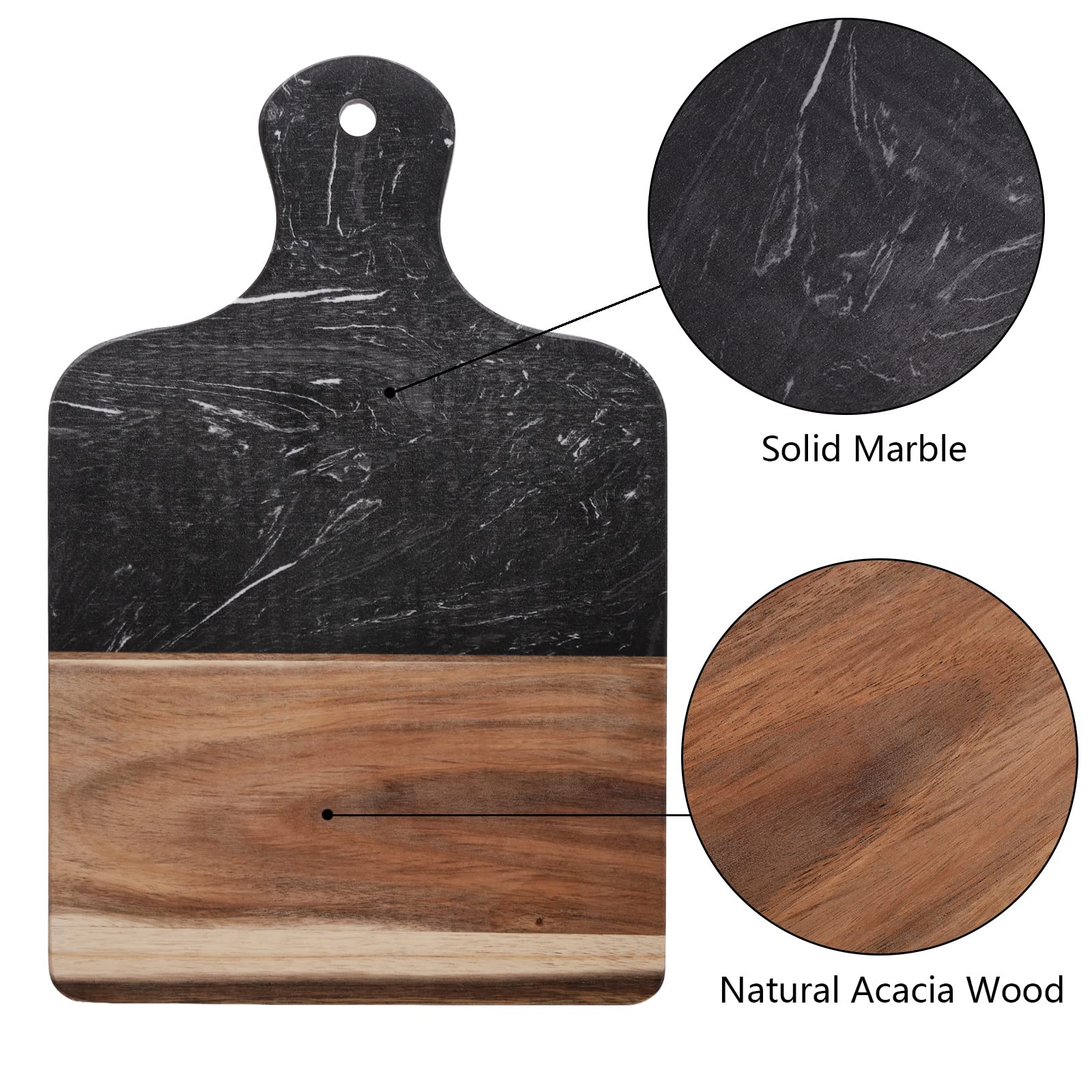 Engraved Marble & Acacia Wood Charcuterie Board with Handle 13” x 8.5”