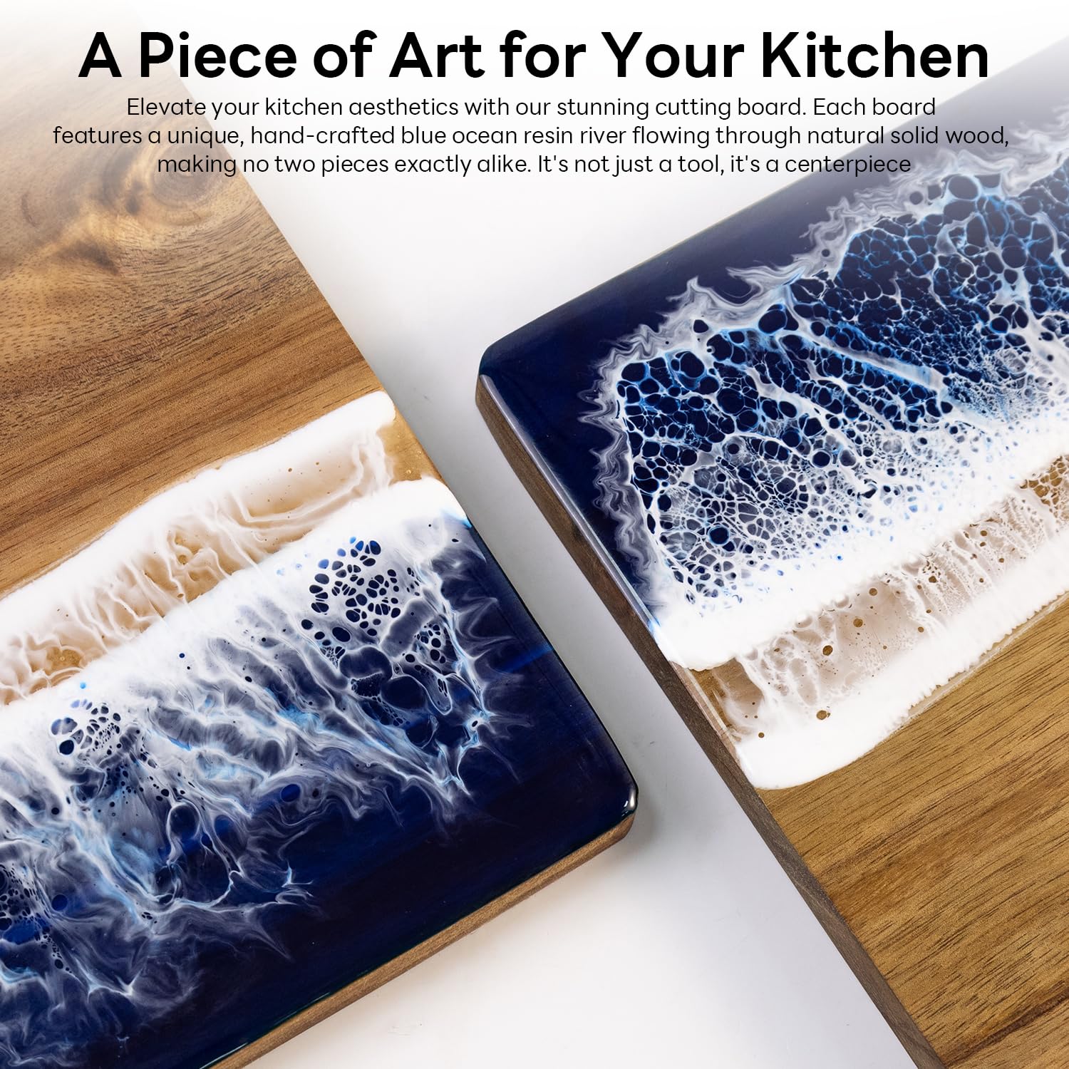 Engraved Acacia Wood & Resin Charcuterie Board – Ocean Wave Design 14.96"x11.81"