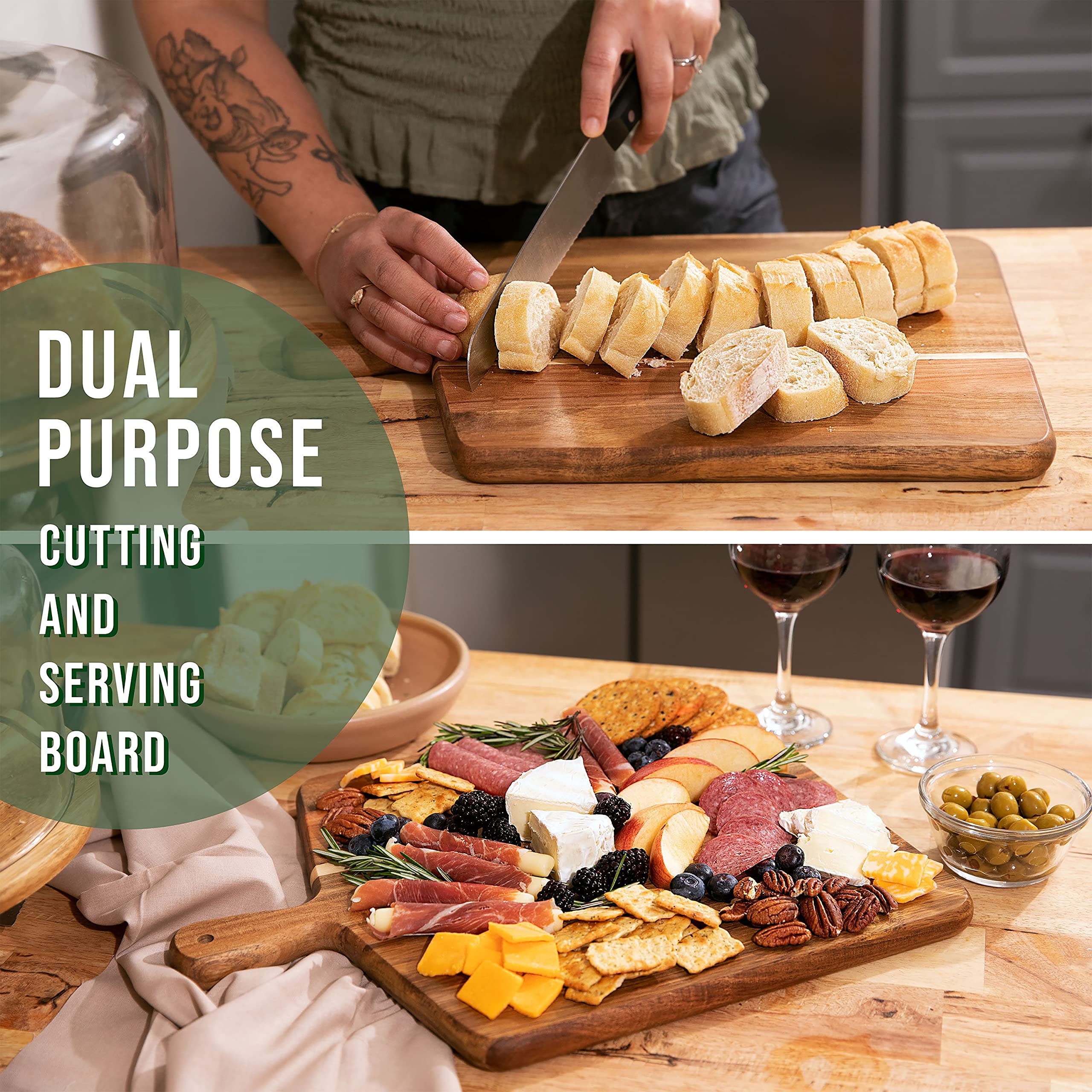 Engraved Acacia Wood Cutting Board with Handle – Large Charcuterie & Serving Board