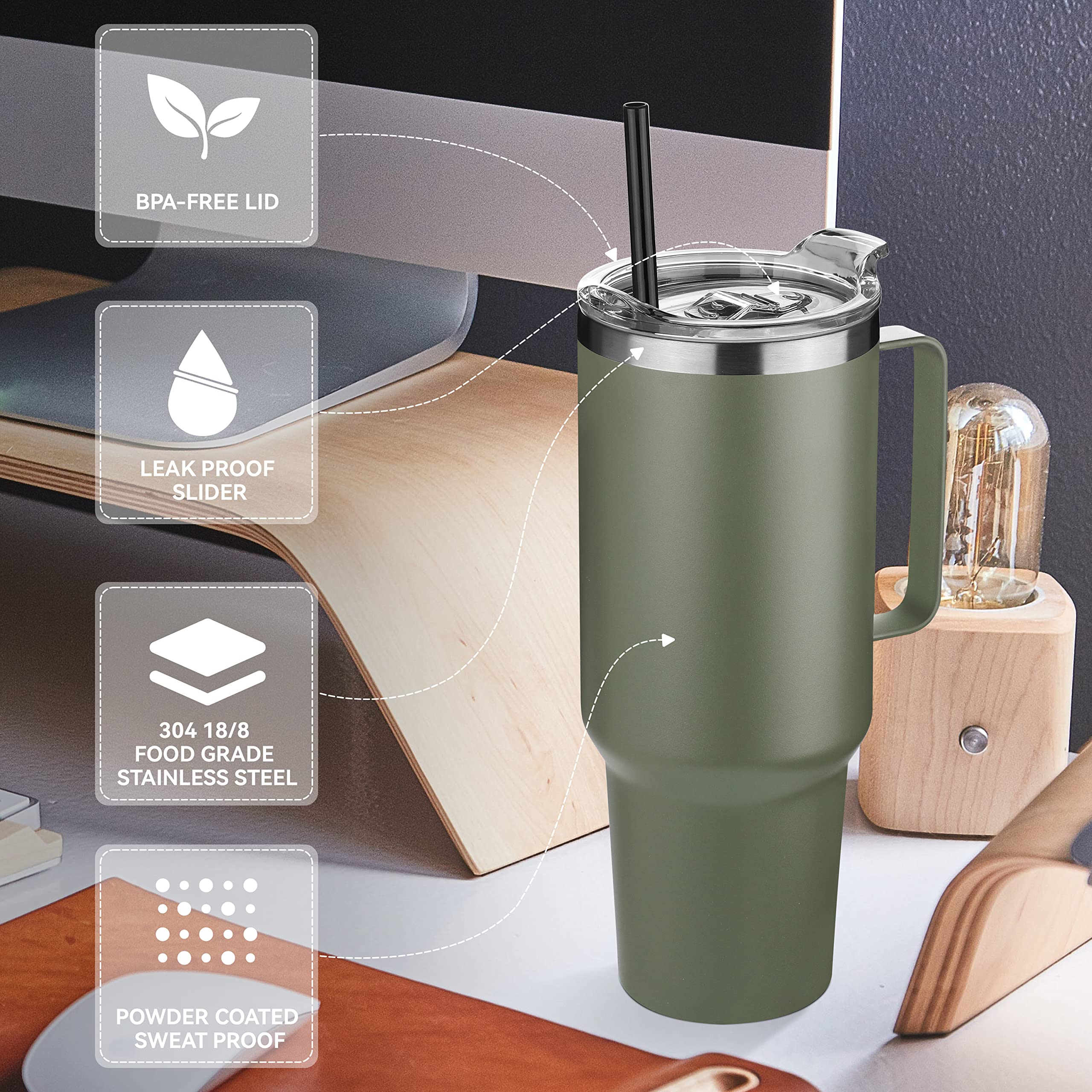 Engraved 30oz-40oz Stainless Steel Tumbler with Handle – Vacuum Insulated Travel Mug TT