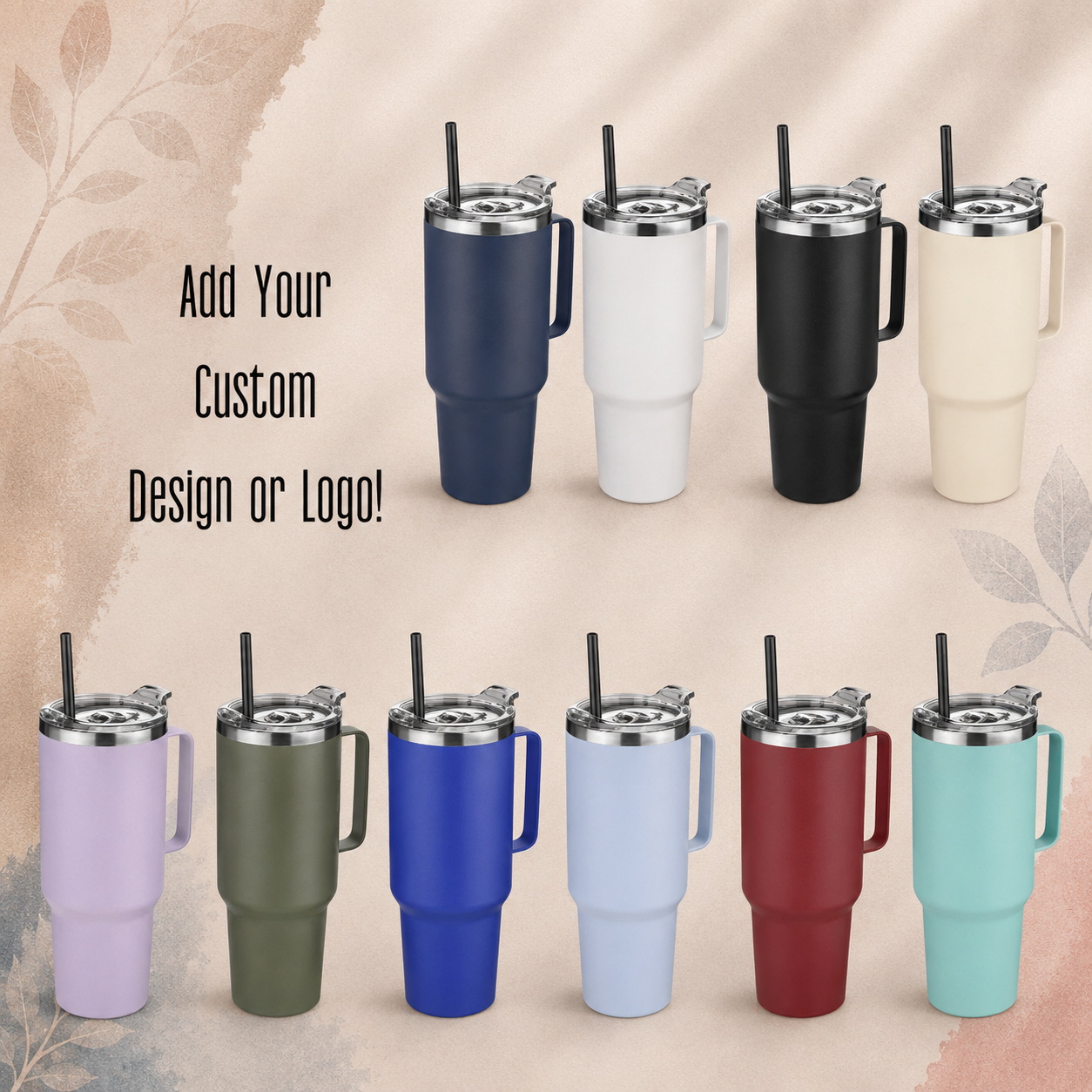 Engraved 30oz-40oz Stainless Steel Tumbler with Handle – Vacuum Insulated Travel Mug
