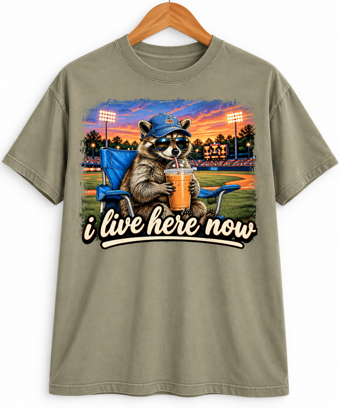 Racoon I Live Here Now Baseball Shirt Comfort Colors