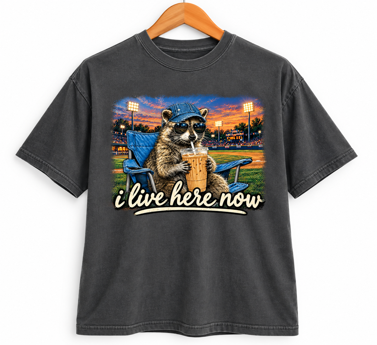 Racoon I Live Here Now Baseball Shirt Comfort Colors