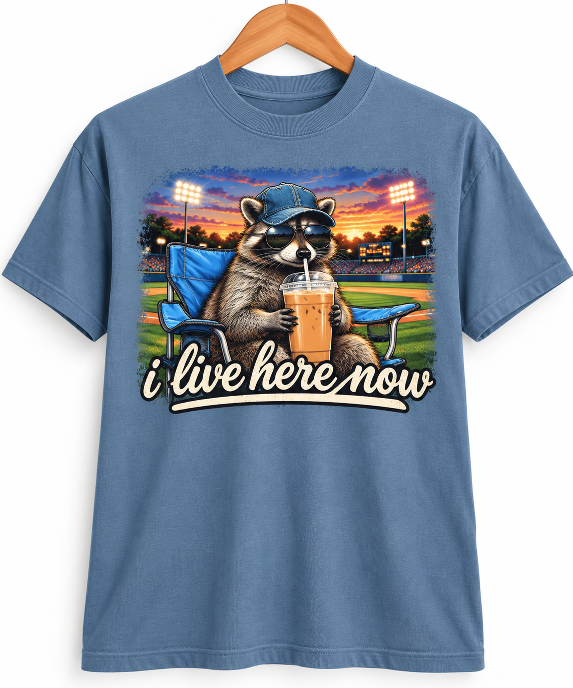 Racoon I Live Here Now Baseball Shirt Comfort Colors