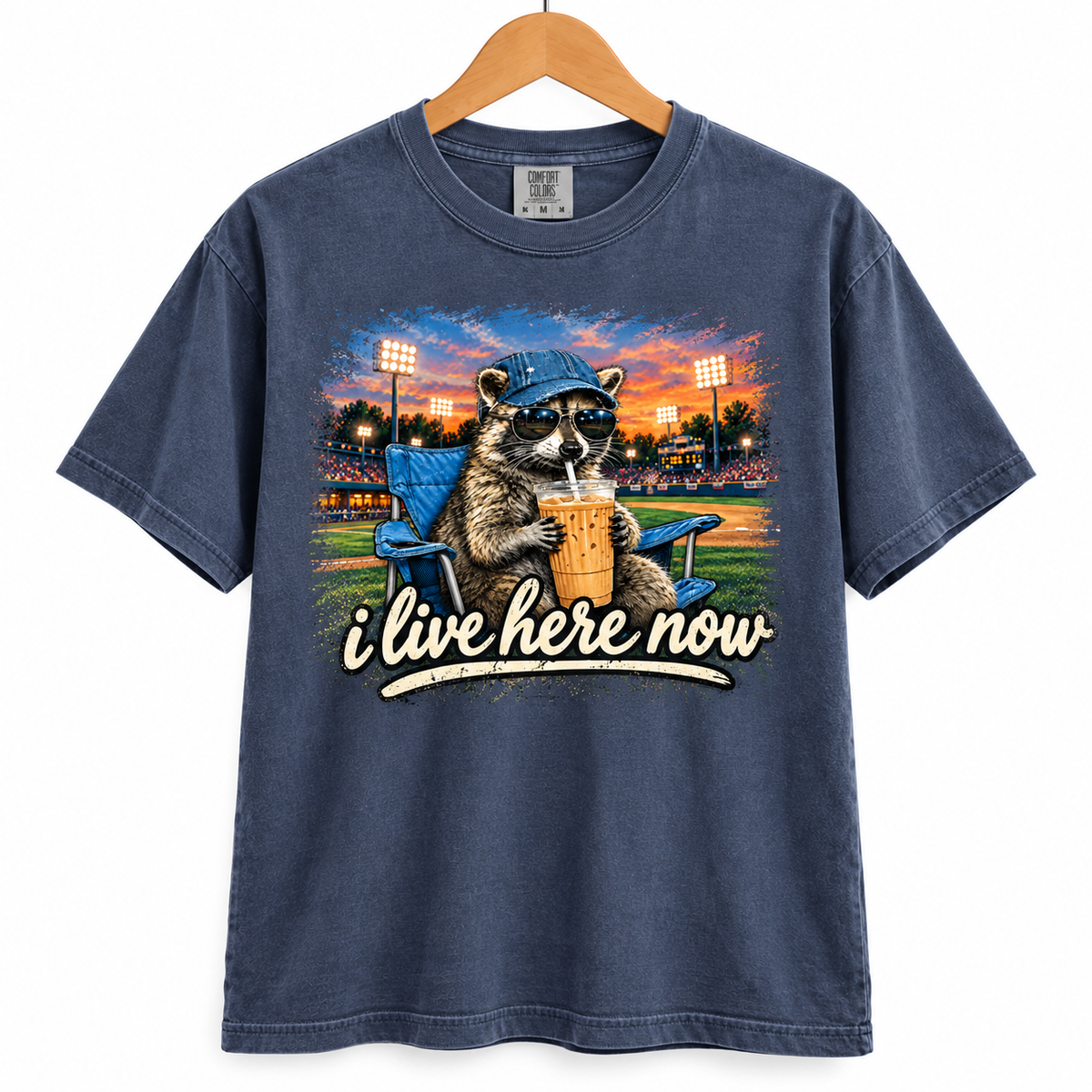 Racoon I Live Here Now Baseball Shirt Comfort Colors