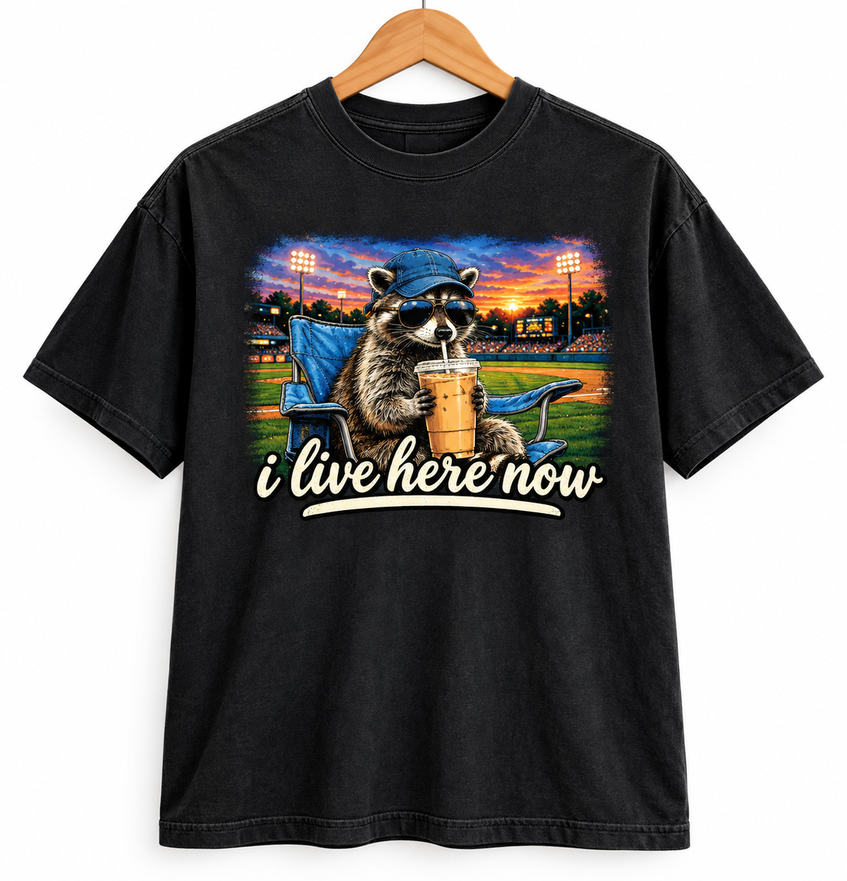 Racoon I Live Here Now Baseball Shirt Comfort Colors