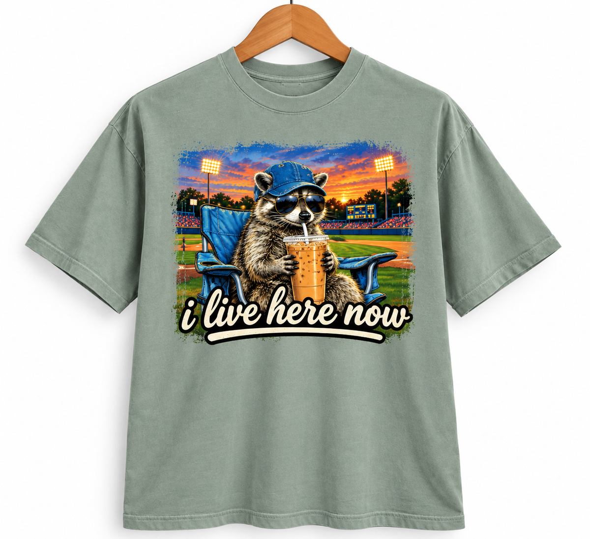 Racoon I Live Here Now Baseball Shirt Comfort Colors