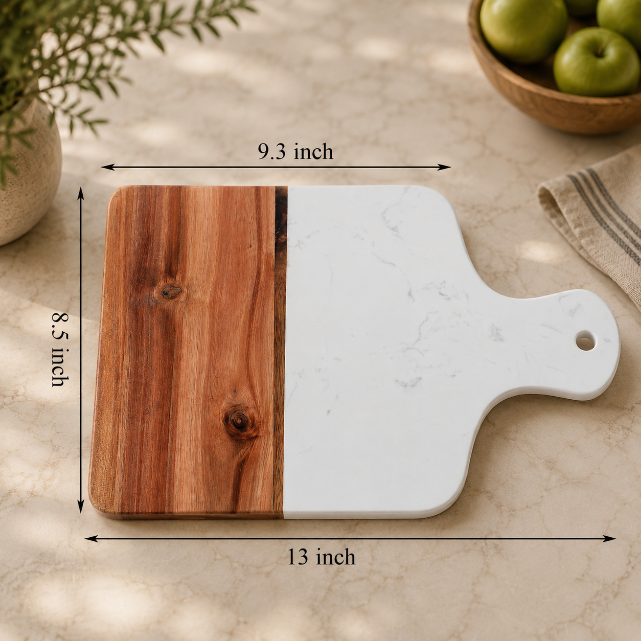Engraved Marble & Acacia Wood Charcuterie Board with Handle 13” x 8.5”