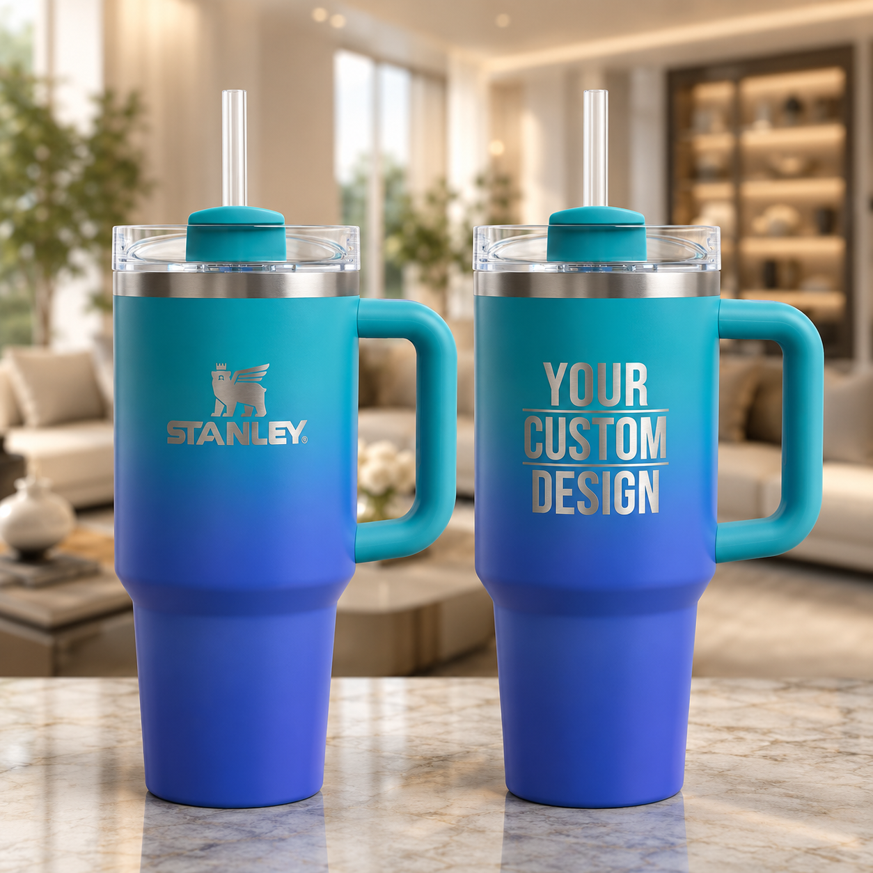 Engraved STANLEY Quencher H2.0 40oz Tumbler with Handle & Straw
