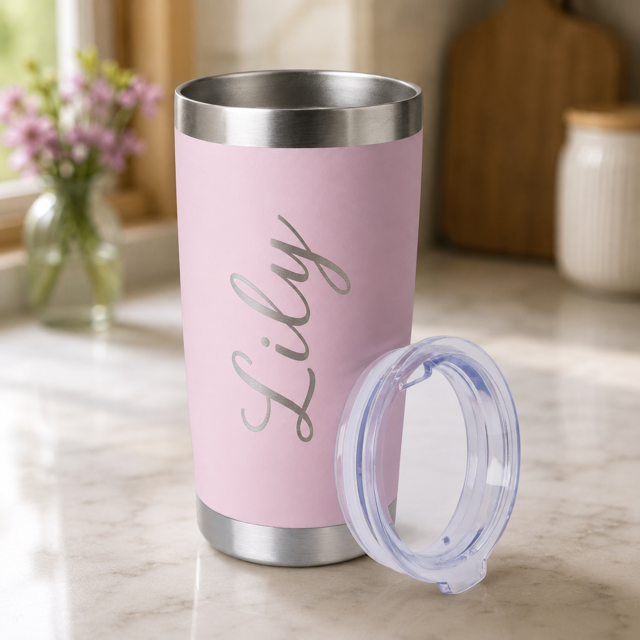 Engraved 20oz Stainless Steel Tumbler with Handle – Vacuum Insulated Travel Mug